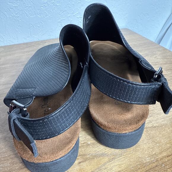 Pierre Dumas Black Slingback Sandals Size 10 Women's Peep Toe Shoes Side Buckle - Picture 11 of 11